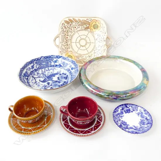 8 PCES ASST. CHINA; 2 TY BREIZ POTTERY C/S, CHARLOTTE RHEAD SQUARE DISH 230x280mm, ETC