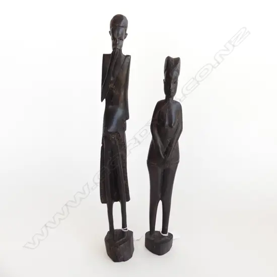PR CARVED WOODEN AFRICAN TRIBAL FIGURES, MALE (H. 440mm) FEMALE (H.380mm)
