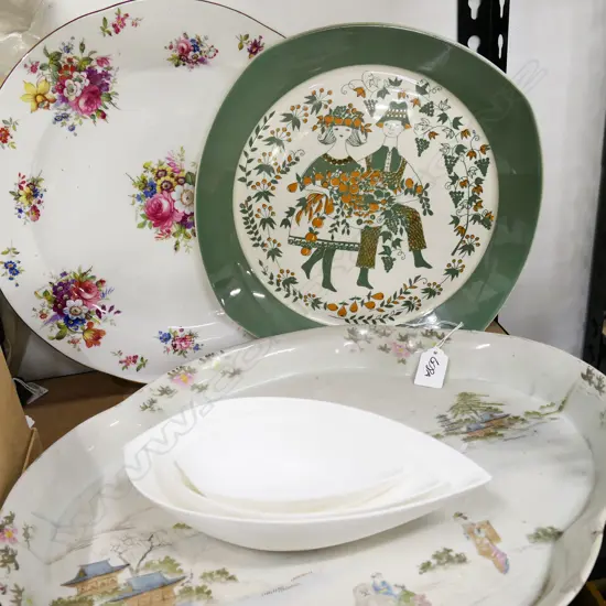 6 ASST CHINA, LG HAMMERSLEY PLATE (DIA 325mm) NORWEGIAN HAND PAINT. PLATE, LG VINTAGE ORIENTAL DISH + SET 3 WHITE DISHES
