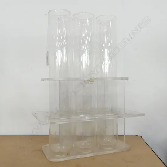 6 GLASS TUBE VASES IN PERSPEX STAND H.360mm