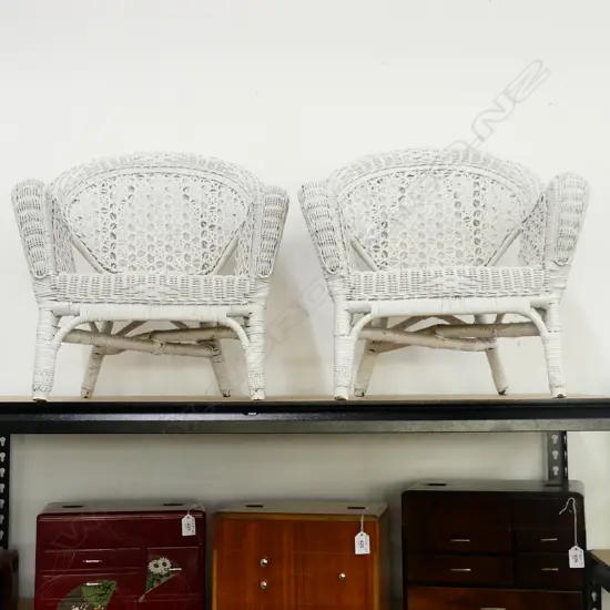PR WHITE PAINTED CHILDRENS WOVEN CANE CHAIRS