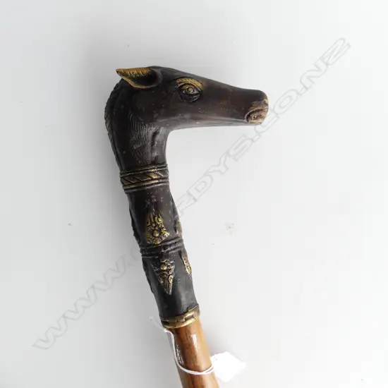 WALKING STICK w. BRONZE HORSES HEAD H.1035mm