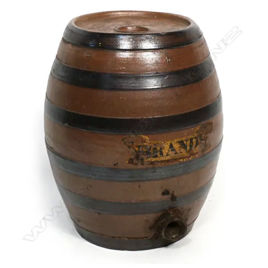 SMALL VICTORIAN STONEWARE 'BRANDY' KEG H.300mm
