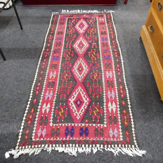 VINTAGE KELIM RUG geometric. 1950 x 900mm. minor faults