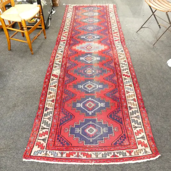 HAND KNOTTED WOOL PILE RUNNER - SOME WEAR 2950x950mm