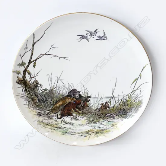 LG VICTORIAN BOAR HUNT CHARGER WALL PLATE DIAMOND FOR 1875 Wm BROWNFIELD & SONS, SYLVAN - HAIRLINE 480mm dia