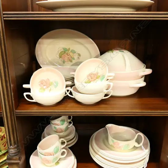 LG SUSIE COOPER 'PATRICIA ROSE' PART DINNER SERVICE (CUPS FAULTED)...