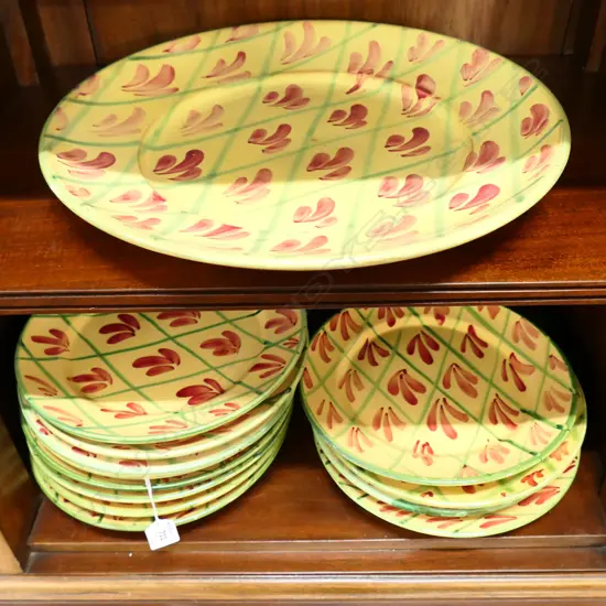 12 H/PAINTED PLATES 245mm dia + PLATTER 370mm dia; LS LAMAS, ITALY