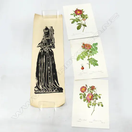 MEDIEVAL RUBBING PRINT 900x300mm + 3 BOTANICAL PRINTS