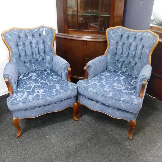 PR BLUE UPHOLSTERED ARMCHAIRS
