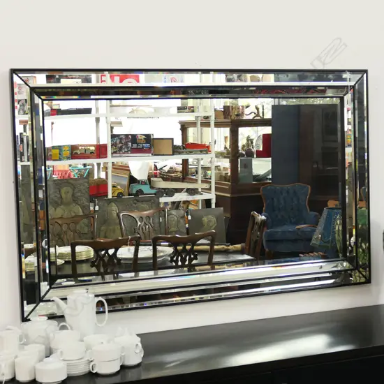 XL WOOD & MIRROR FRAMED BEVELLED WALL MIRROR 1500 X 940mm