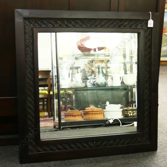 HEAVY DARK WOODEN FRAMED WALL MIRROR - DESIGN AROUND FRAME 700 X 700mm