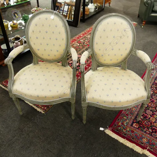 PR FRENCH BERGERE UPHOLSTERED ARM CHAIRS
