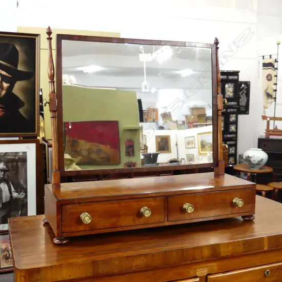 19thC REGENCY MAHOGANY TOILET MIRROR 650x240x615mm
