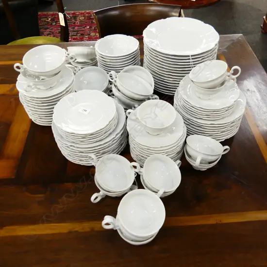 HUTSCHENREUTHER LG WHITE DINNER SERVICE, INCL (16) DINNER PLATES, SOUP COUPES, SIDE PLATES, BOWLS,  C&S'S  ETC...