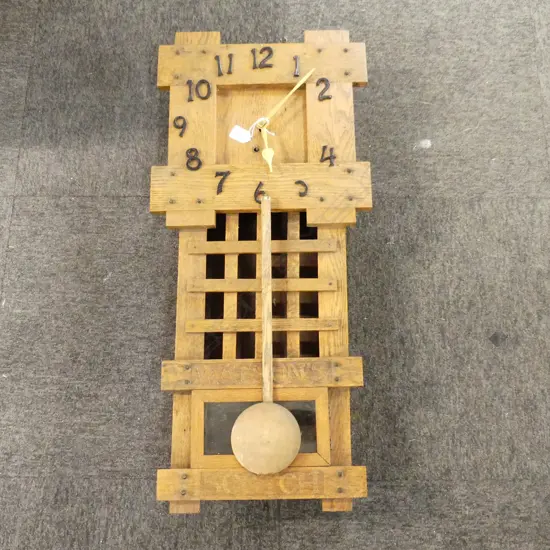 OAK ARTS & CRAFT WALL CLOCK 'WATSONS SCOTCH' 820x370mm