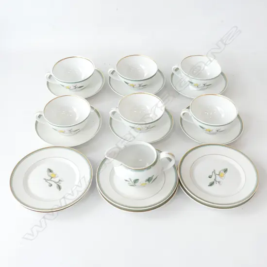 ROYAL COPENHAGEN TEA SET; 6 TRIOS & MILK JUG 