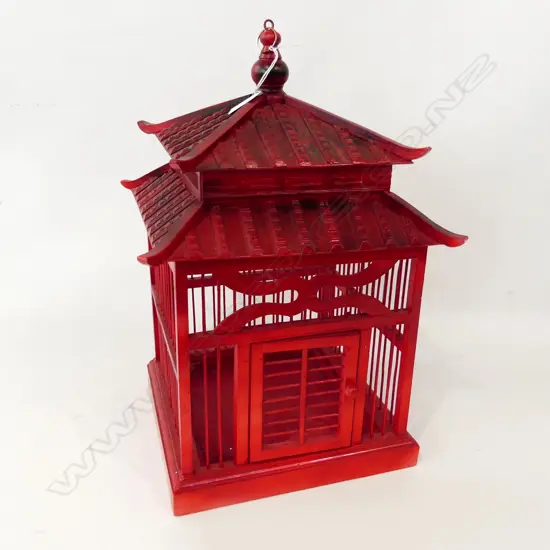 ORIENTAL RED WOODEN BIRD CAGE, H. 470mm