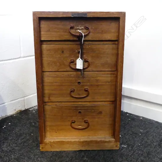 OLD JAPANESE SMALL CABINET 4 drawers bronze handles. H.500mm