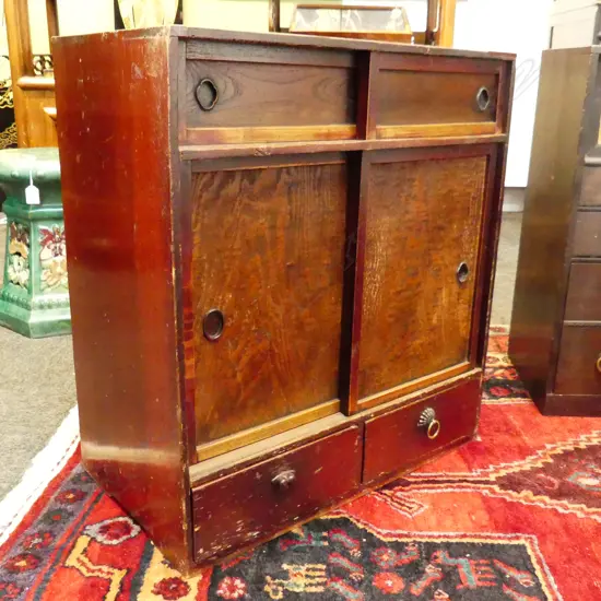 OLD JAPANESE SMALL CABINET 4 doors 2 drawers H.580mm