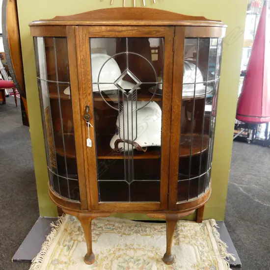 DECO OAK LEADLIGHT CHINA CABINET 925x380x1270mm