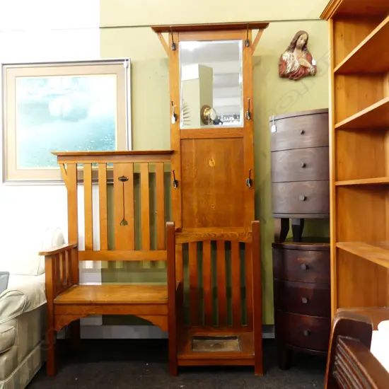 ARTS & CRAFT OAK HALL STAND 1300x375x2025mm