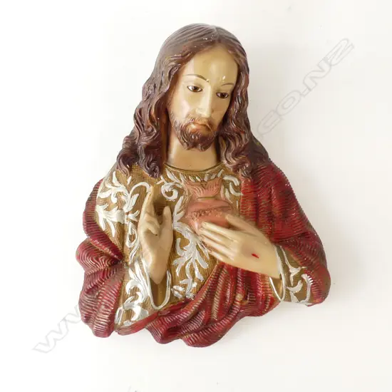 JESUS PAINTED PLASTER WALL PLAQUE, H. 370mm