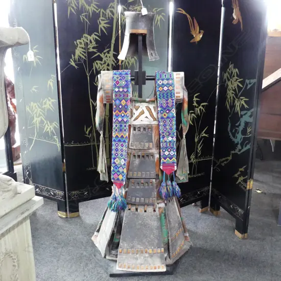 CONTEMPORARY STUDIO POTTERY JAPANESE SAMURAI COSTUME ON CUSTOM STAND H.1450mm