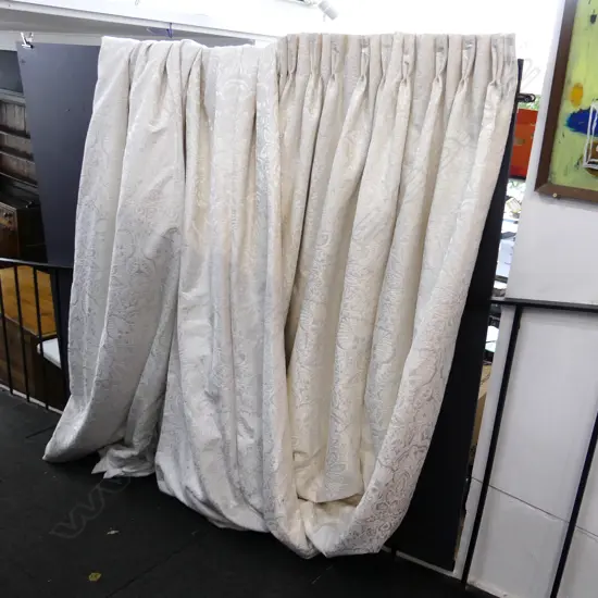 3 WHITE BROCADE CURTAINS EX GRACIOUS LIVING EACH 2.4M DROP - MINOR MARKS