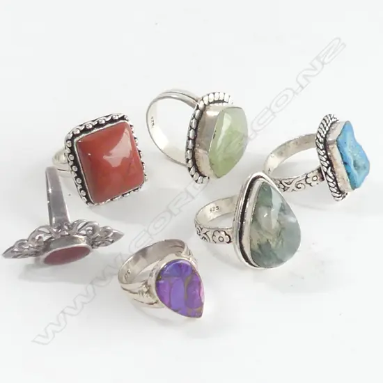 6 925 SILVER DRESS RINGS WITH GEMSTONES  37.7GMS