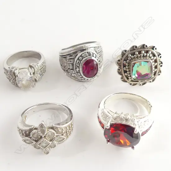 BAG 5 ASST STG SILVER DRESS RINGS