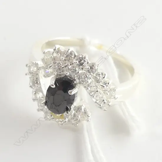 925 SILVER DRESS RING WITH BLUE STONE & CZ