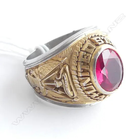 'UNITED STATES ARMY' RED STONE INSIGNIA RING