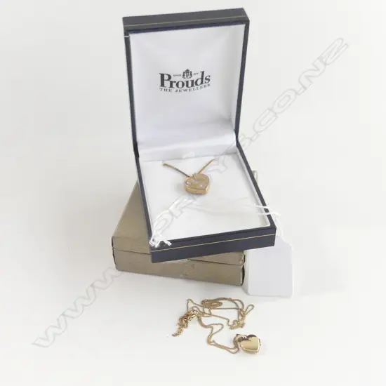 2 GOLD PLATED HEART LOCKETS & CHAINS 