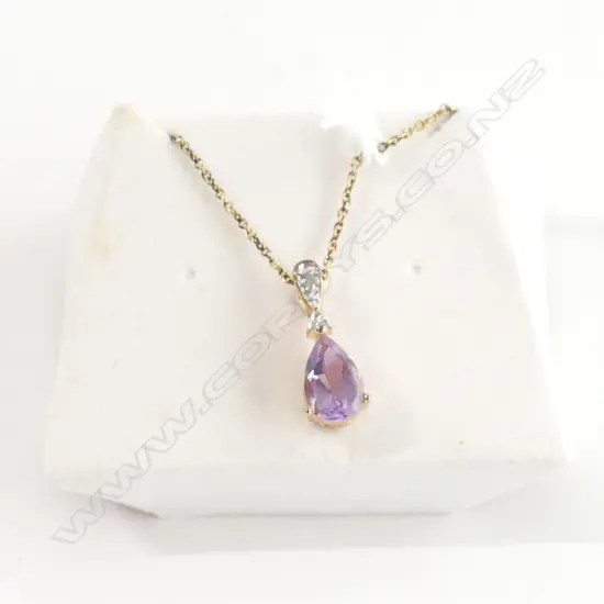 18KT GOLD OVER STG SILVER CHAIN & AMETHYST PENDANT