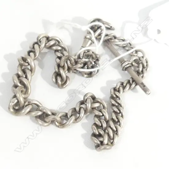ANTIQUE SILVER GRADUATING CURB LINK ALBERT CHAIN W T-BAR L.370mm