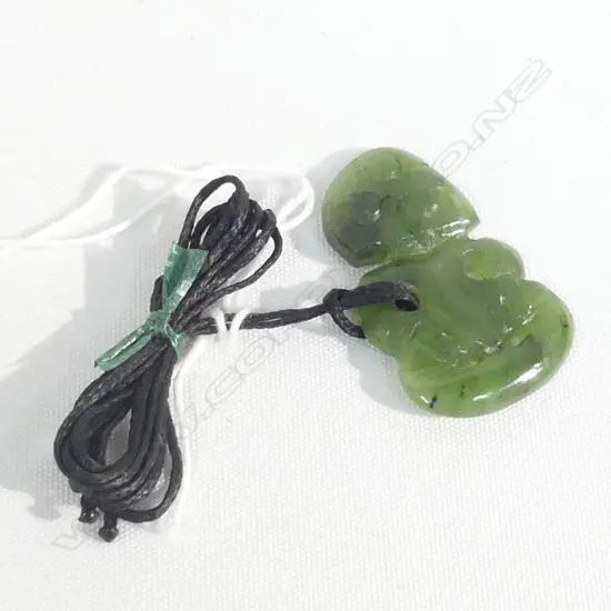 POUNAMU (GREENSTONE) TIKI PENDANT ON BLACK WAXED ADJUSTABLE CORD