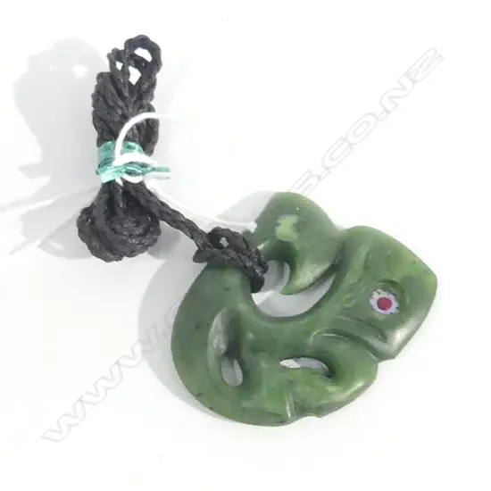 POUNAMU (GREENSTONE) MANAIA PENDANT ON BLACK WAXED ADJUSTABLE CORD