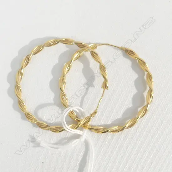 PR 9CT GOLD LARGE TWISTED HOOP EARRINGS  3.77GMS
