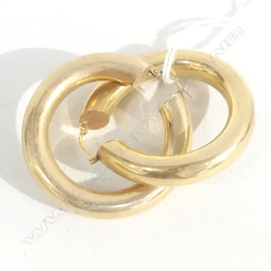 PR 9CT GOLD LARGE HOLLOW  HOOP EARRINGS 10.09GMS  (SOME DENTS)