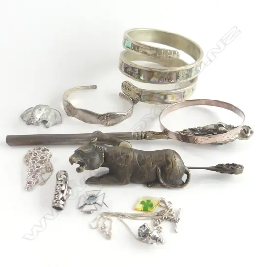 BAG ASST STG SILVER JEWELLERY & MISC INCL PENDANT & CHAIN, TIE PIN, PENDANT, BANGLES, ETC..
