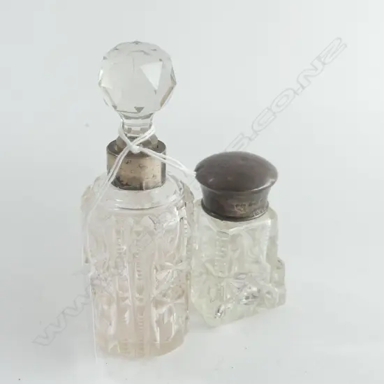 2 EDWARDIN SILVER & CRYSTAL SCENT BOTTLES