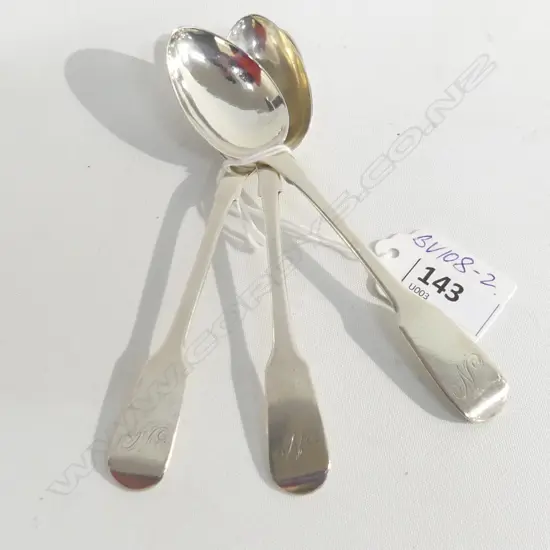 SET 3 GEORGIAN PROVINCIAL SILVER TEASPOONS FIDDLE P. 49gms