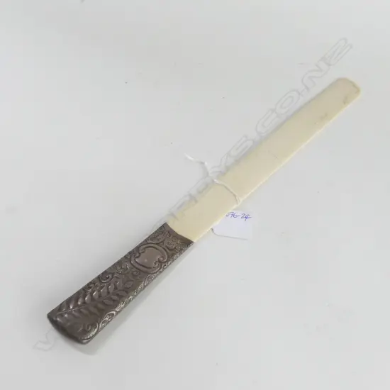 VICTORIAN IVORY & EMBOSSED SILVER PAPER KNIFE L.350mm