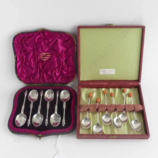 2 SETS CASED STG TEASPOONS; APOSTLE & COFFEE 126 GRAMS...