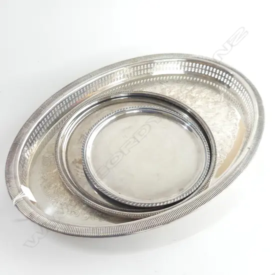 3 SILVER PLATE / SILVER OVER COPPER TRAYS 330x475mm