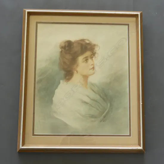 ORIGINAL WATERCOLOUR PORTRAIT OF WOMAN IN LATE VICTORIAN DRESS.SIGNED 400x310mm