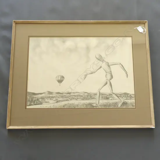 RON GREIG LANDCAPE WITH BALLOON ORIGINAL SKETCH CANADIAN ARTIST. 380X550mm