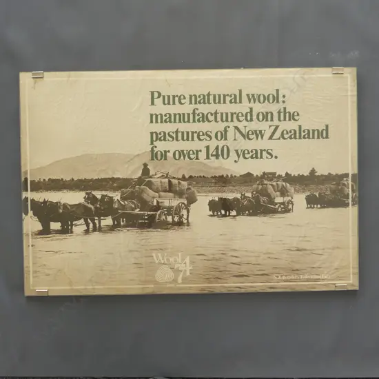 LARGE ADVERTISING PHOTOGRAPH UNDER GLASS, ' PURE NATURAL WOOL' 500X760mm
