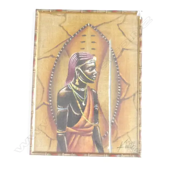 Painting of an African Warrior on Hessian -  530 x 380mm